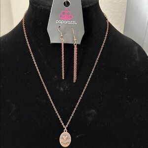 Paparazzi Copper Mama Pendant Necklace and Earring Set